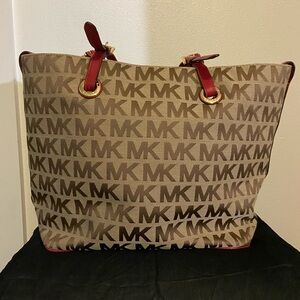 Michael Kors Tan and Red Signature Tote